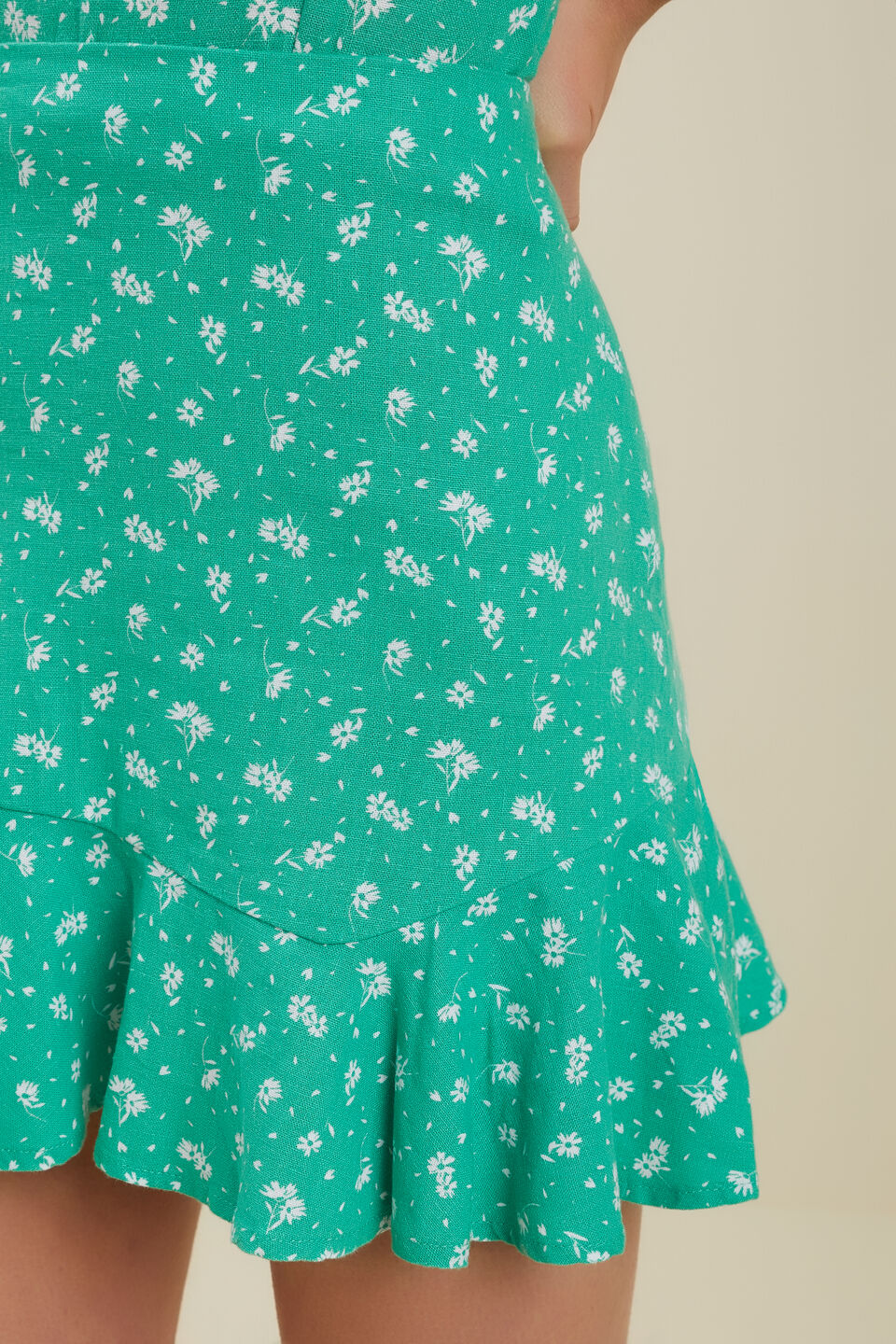 Ditsy Linen Skirt  Apple Green