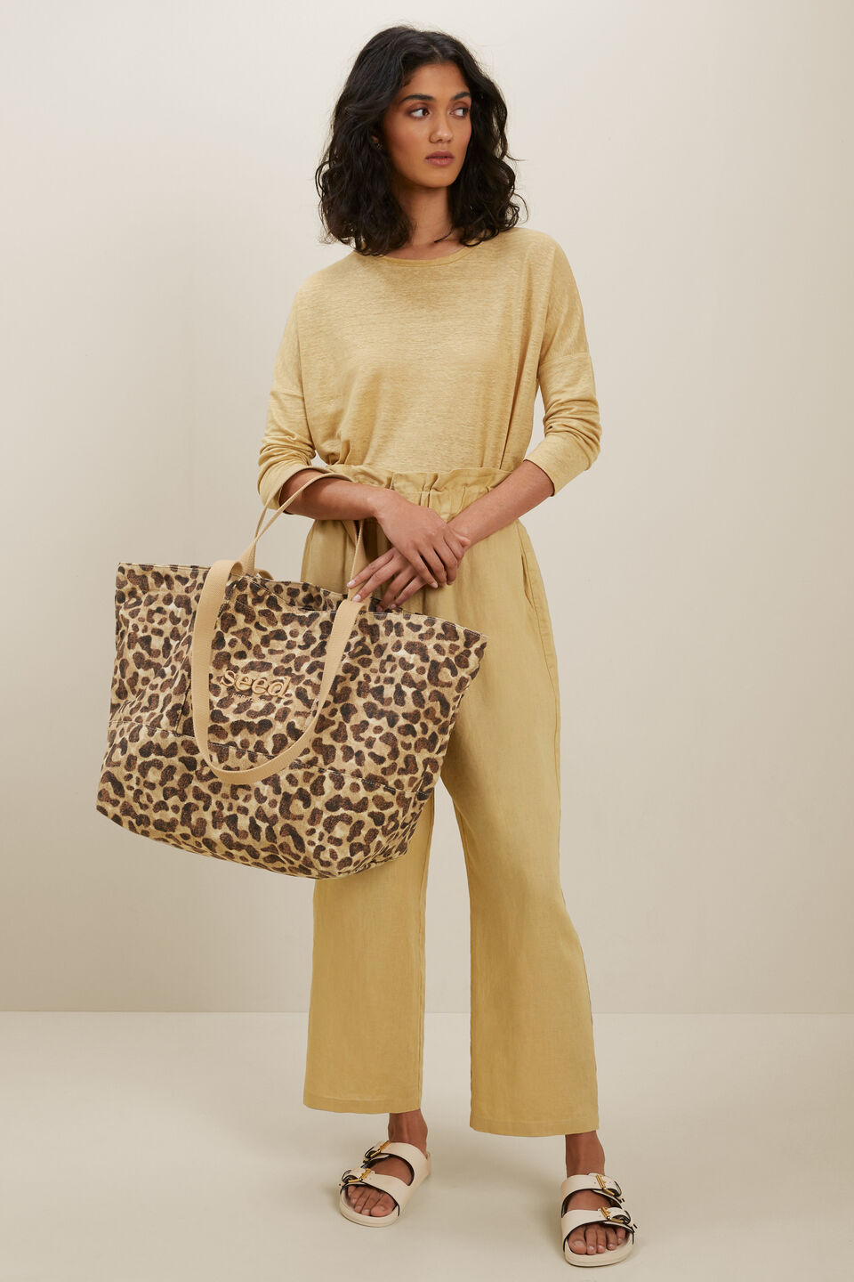 Linen Dip Hem Tee  Fawn
