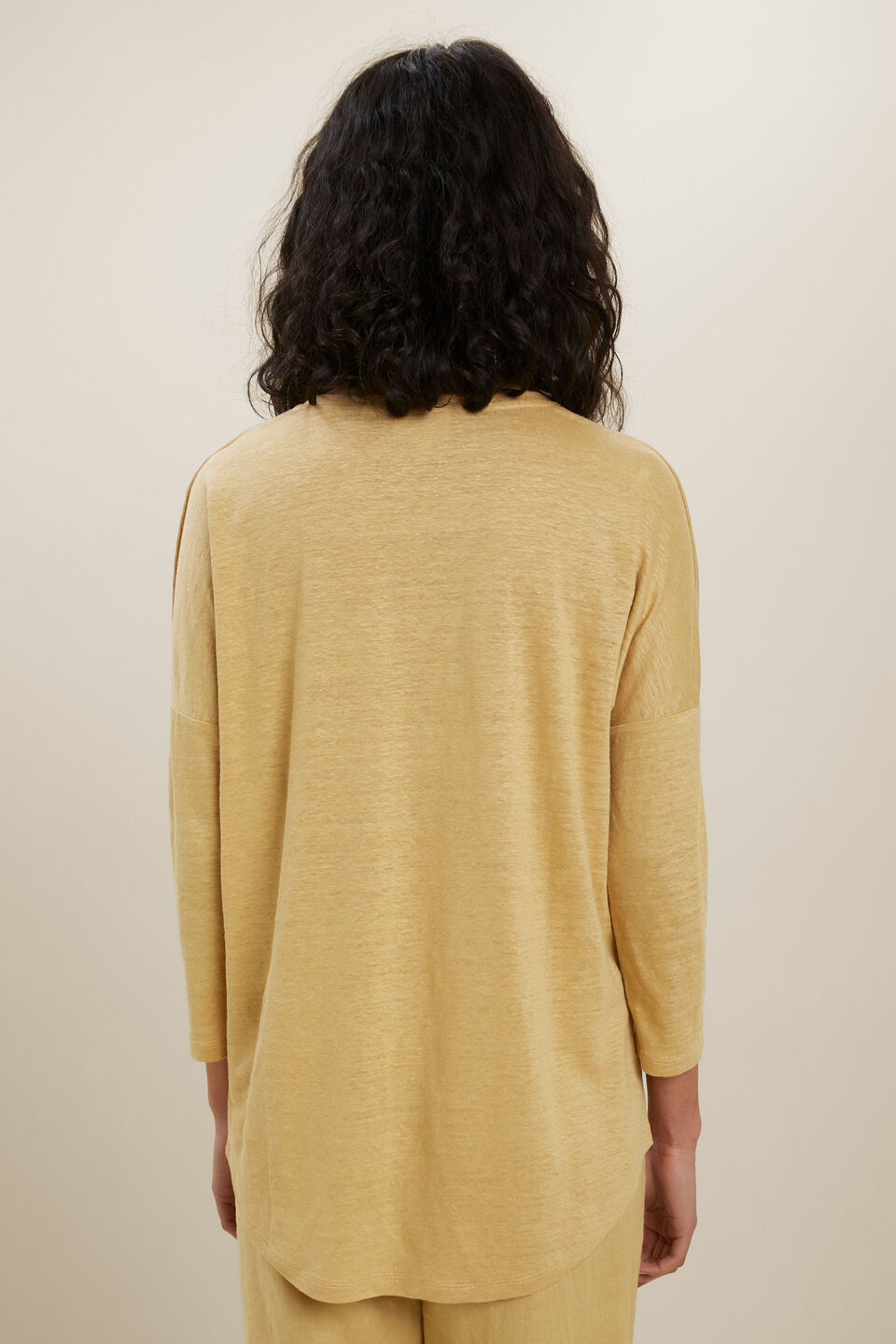 Linen Dip Hem Tee  Fawn