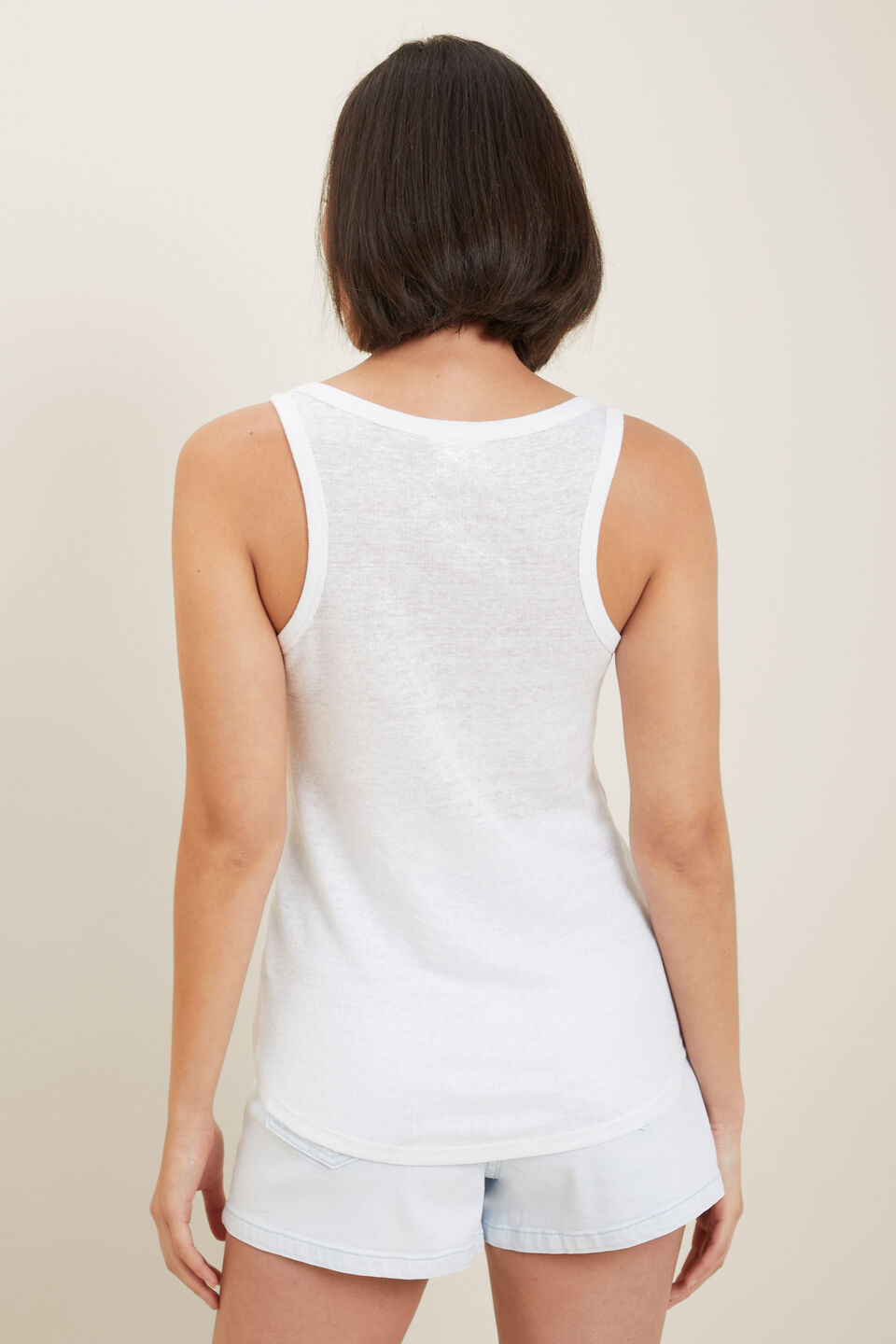 Linen Rib Tank  Whisper White
