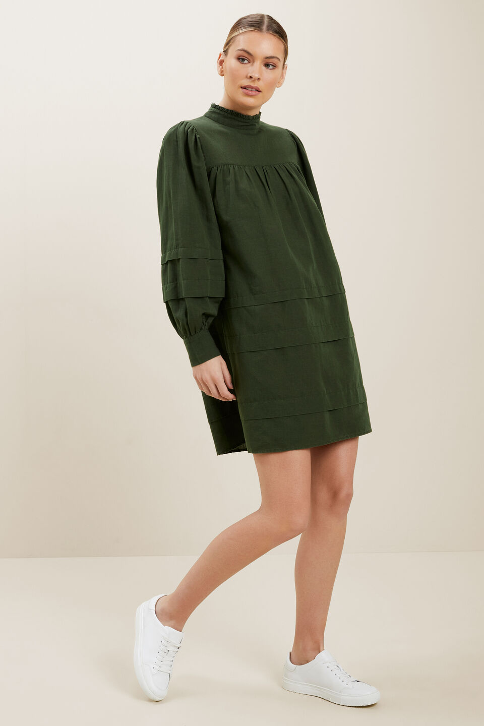 Linen Blend Mini Dress  Basil