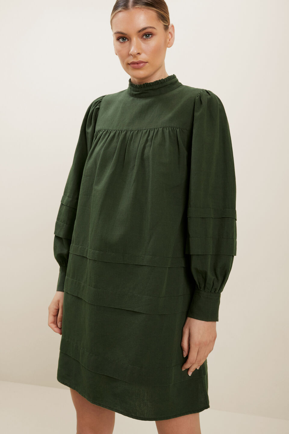 Linen Blend Mini Dress  Basil
