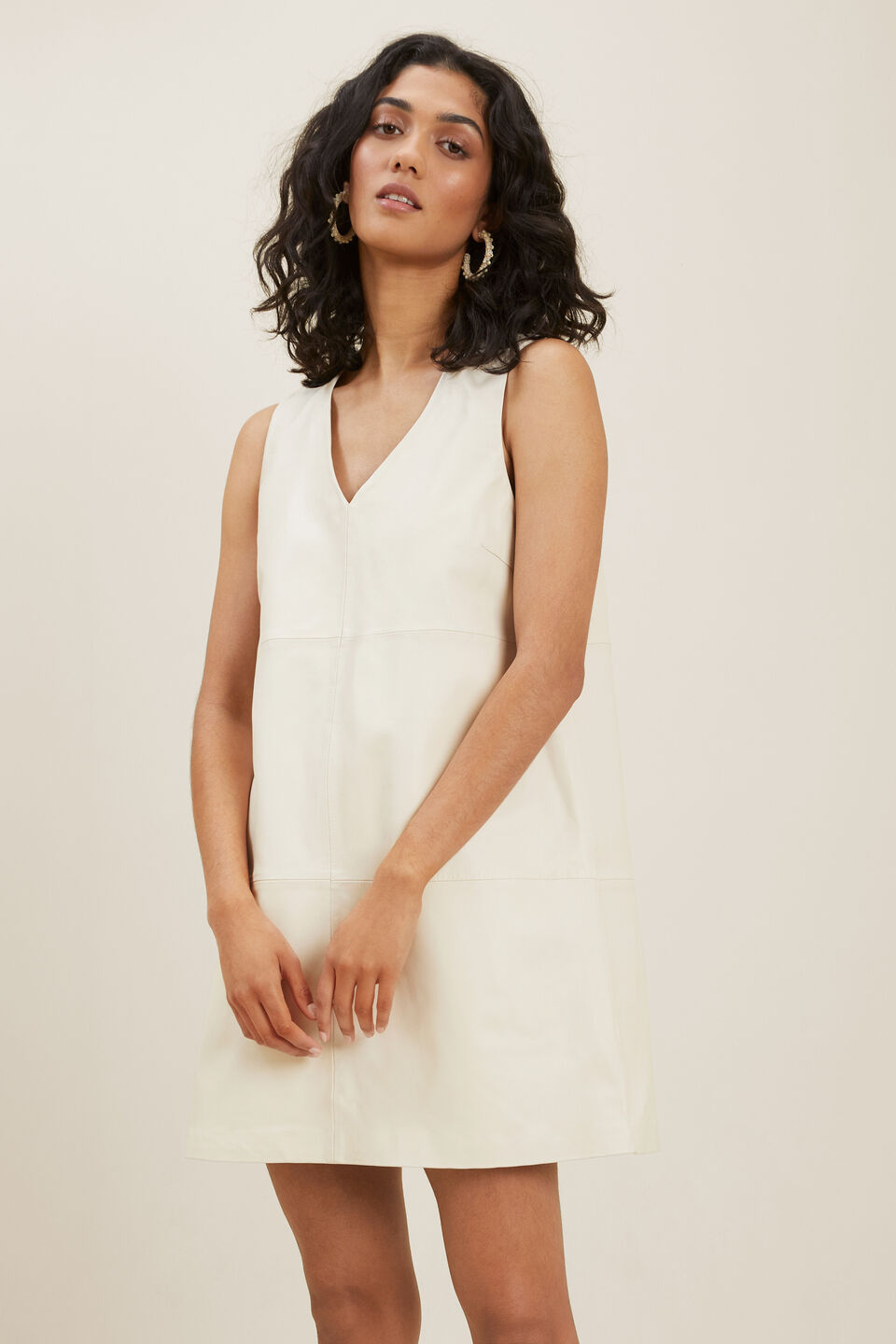 Leather Mini Dress  Pebble Cream