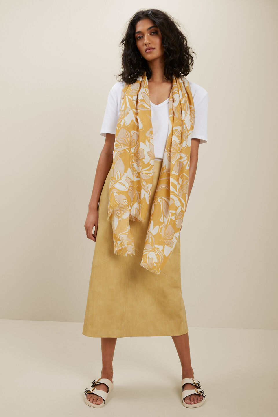 Vegan Leather Panel Midi Skirt  Fawn