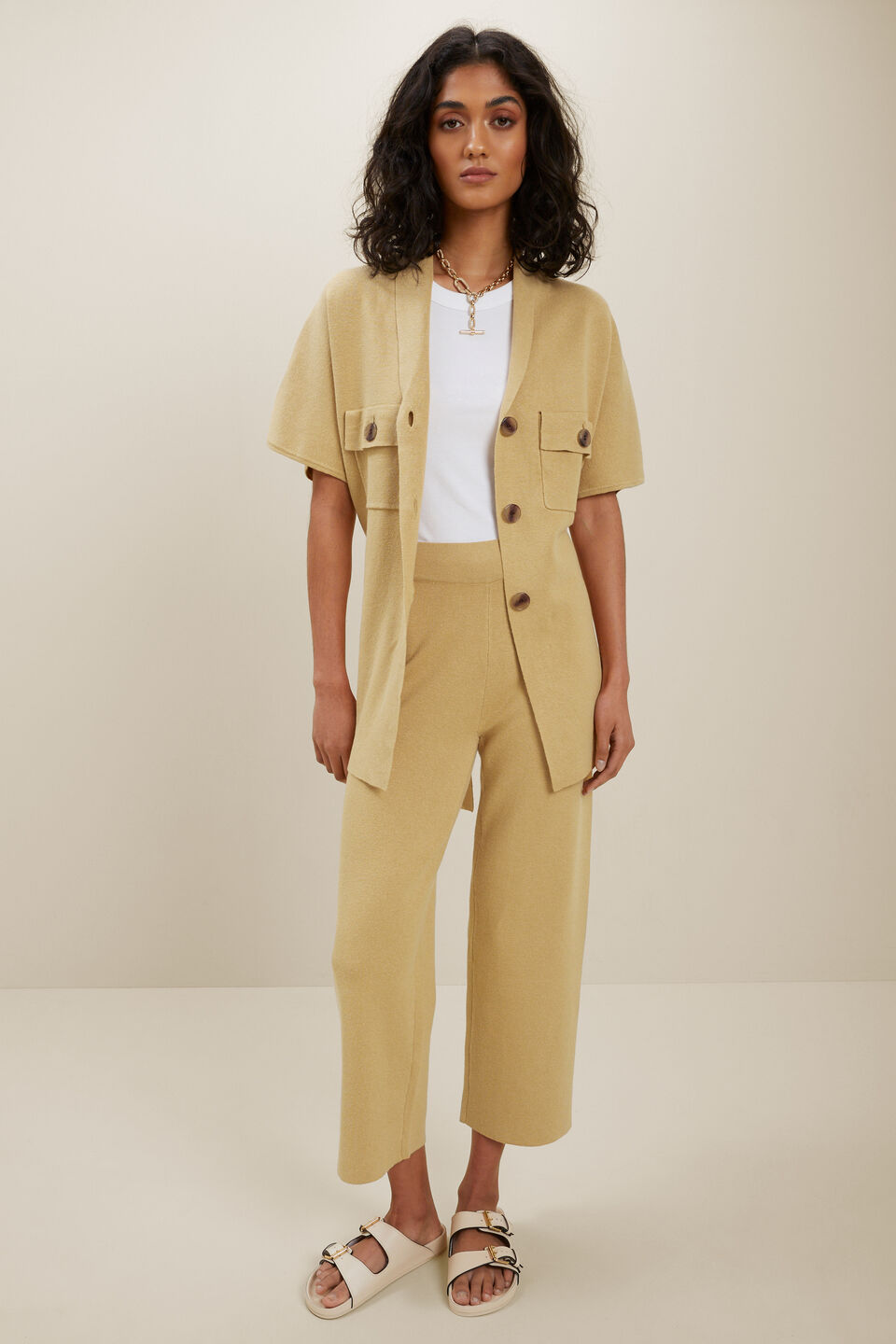 Knit Wide Leg Pant  Fawn