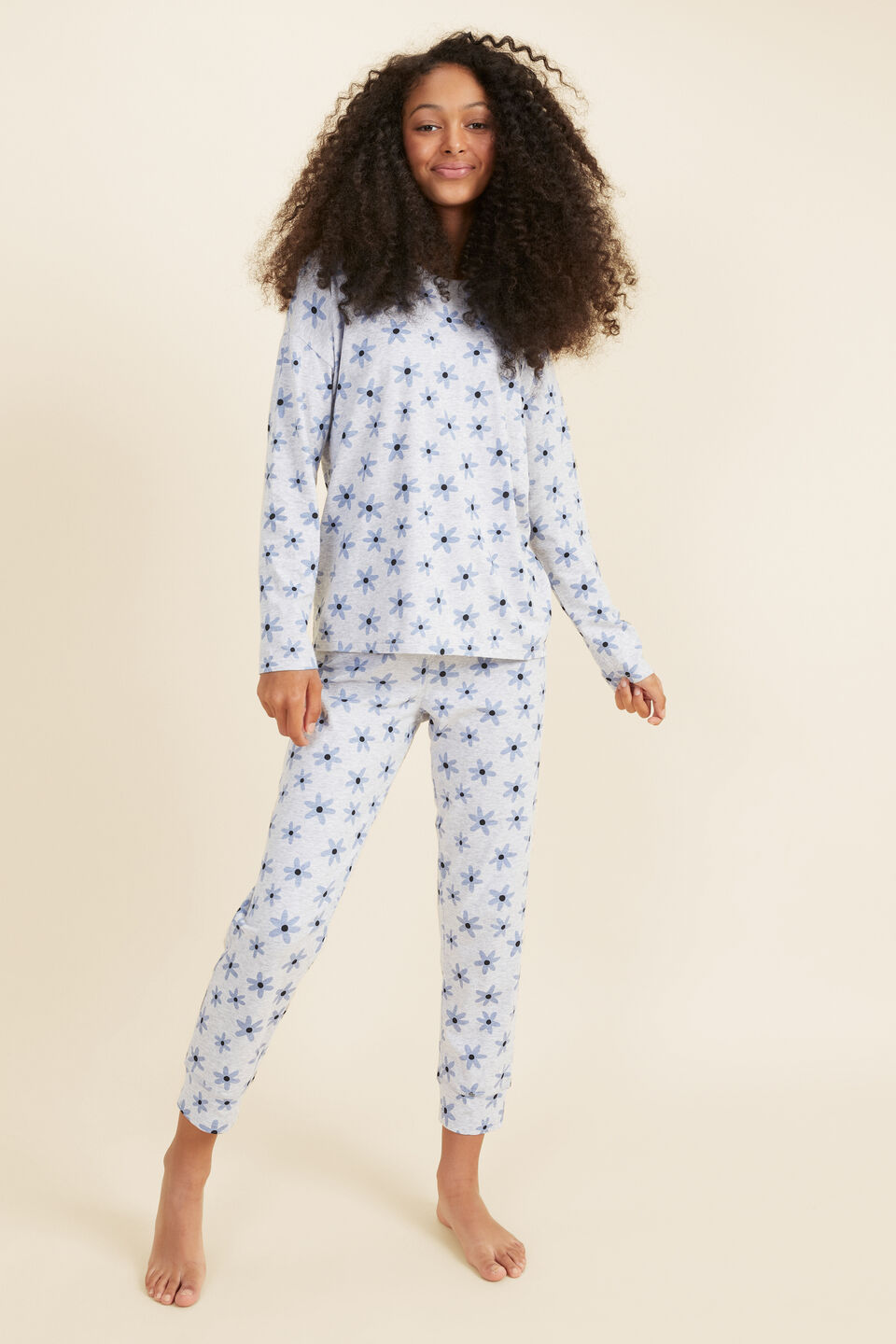 Flower Ls PJ  Powder Blue