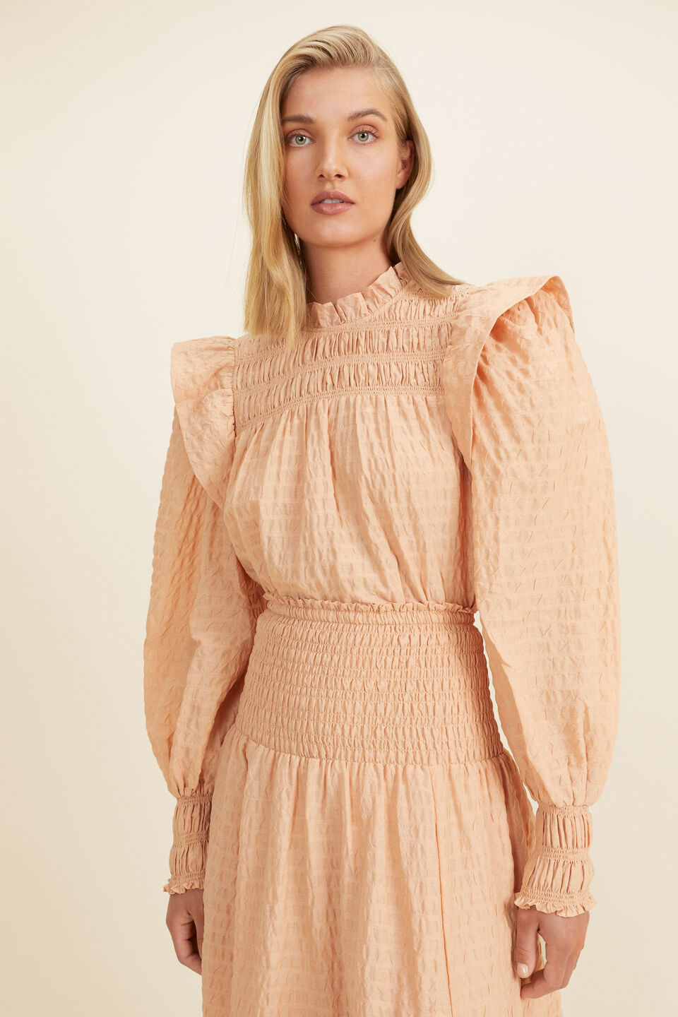Textured Frill Top  Light Ginger