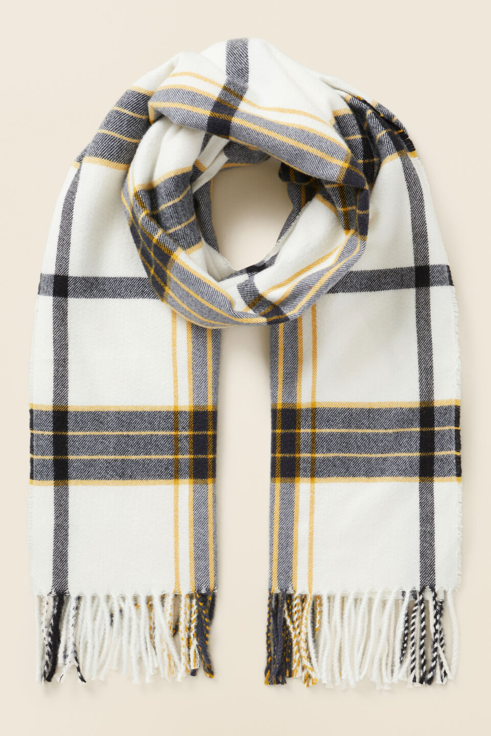 Wool Blend Large Plaid Scarf  Cloud Cream Multi