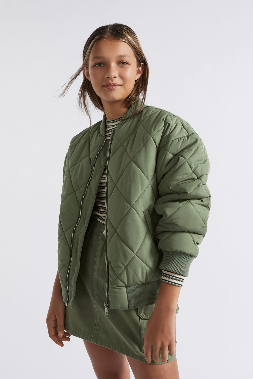 Quilted Oversized Bomber  Khaki