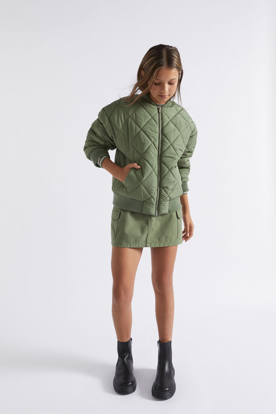 Quilted Oversized Bomber  Khaki