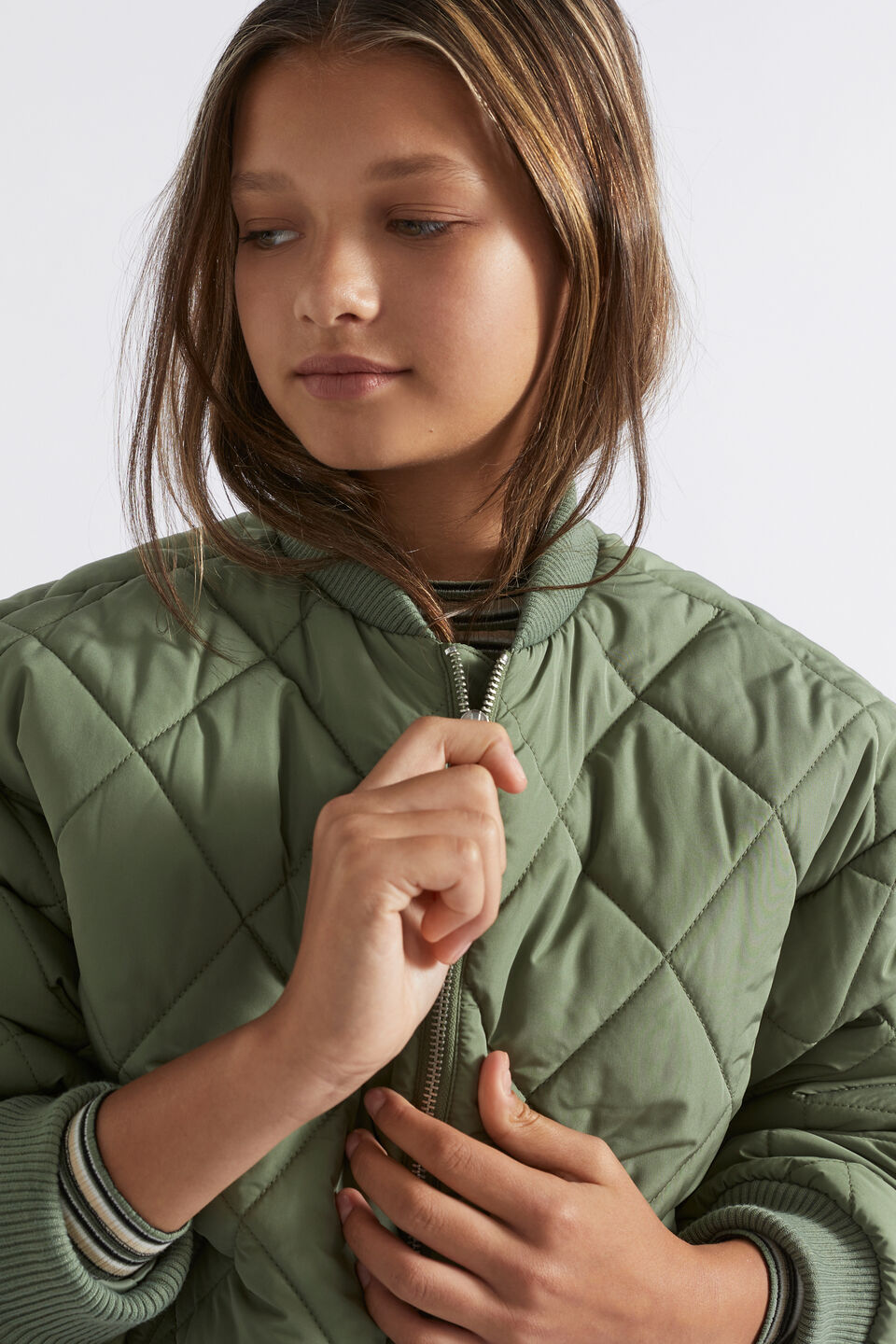 Quilted Oversized Bomber  Khaki