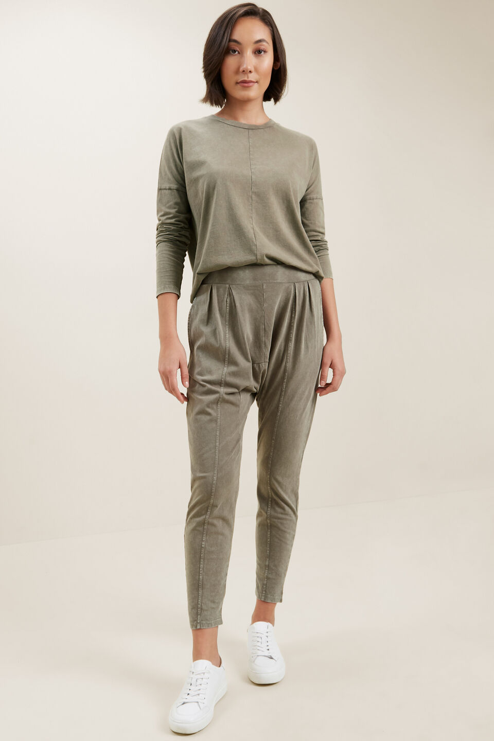 Vintage Wash Harem Pants  Olive Vintage Wash