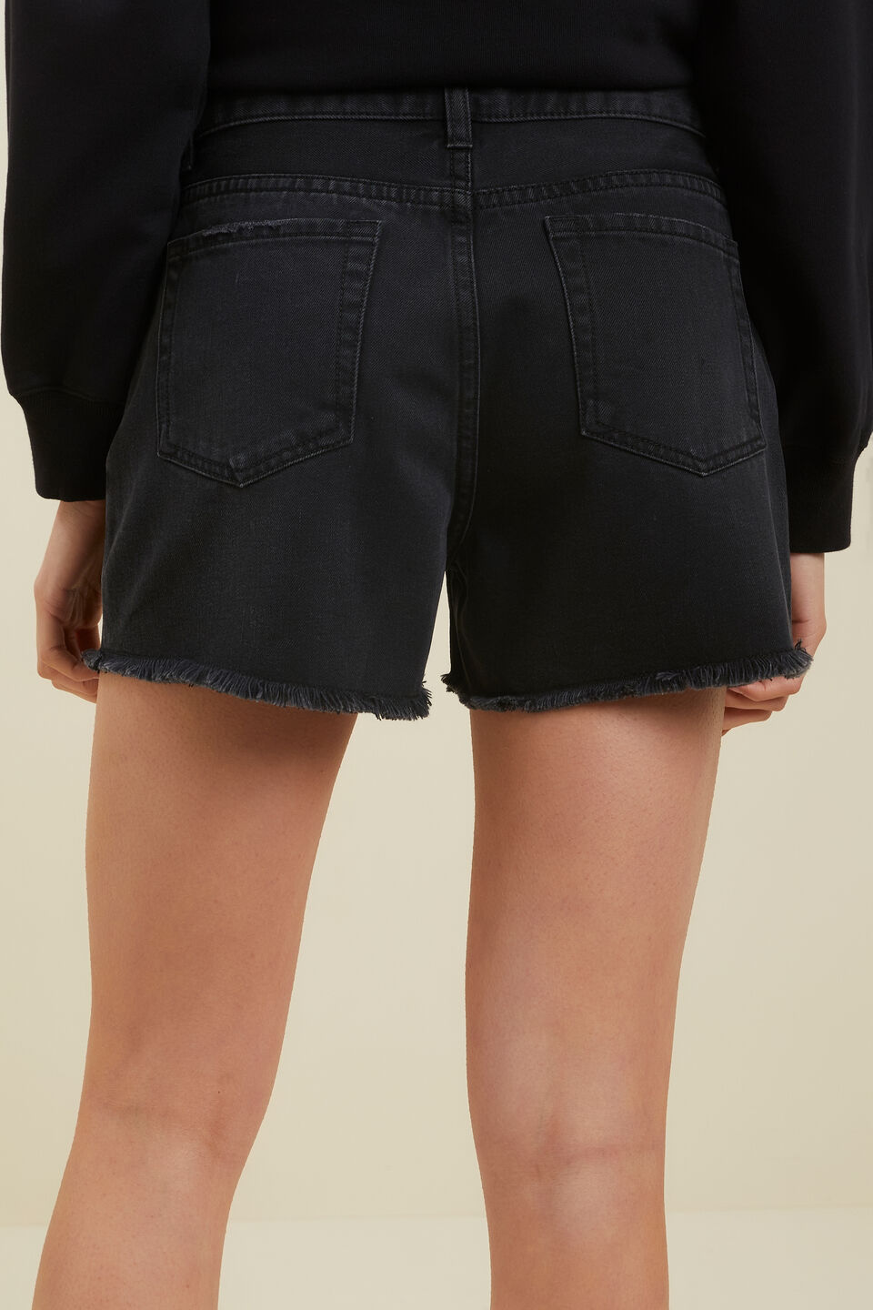 Cut Off Denim Shorts  Washed Black