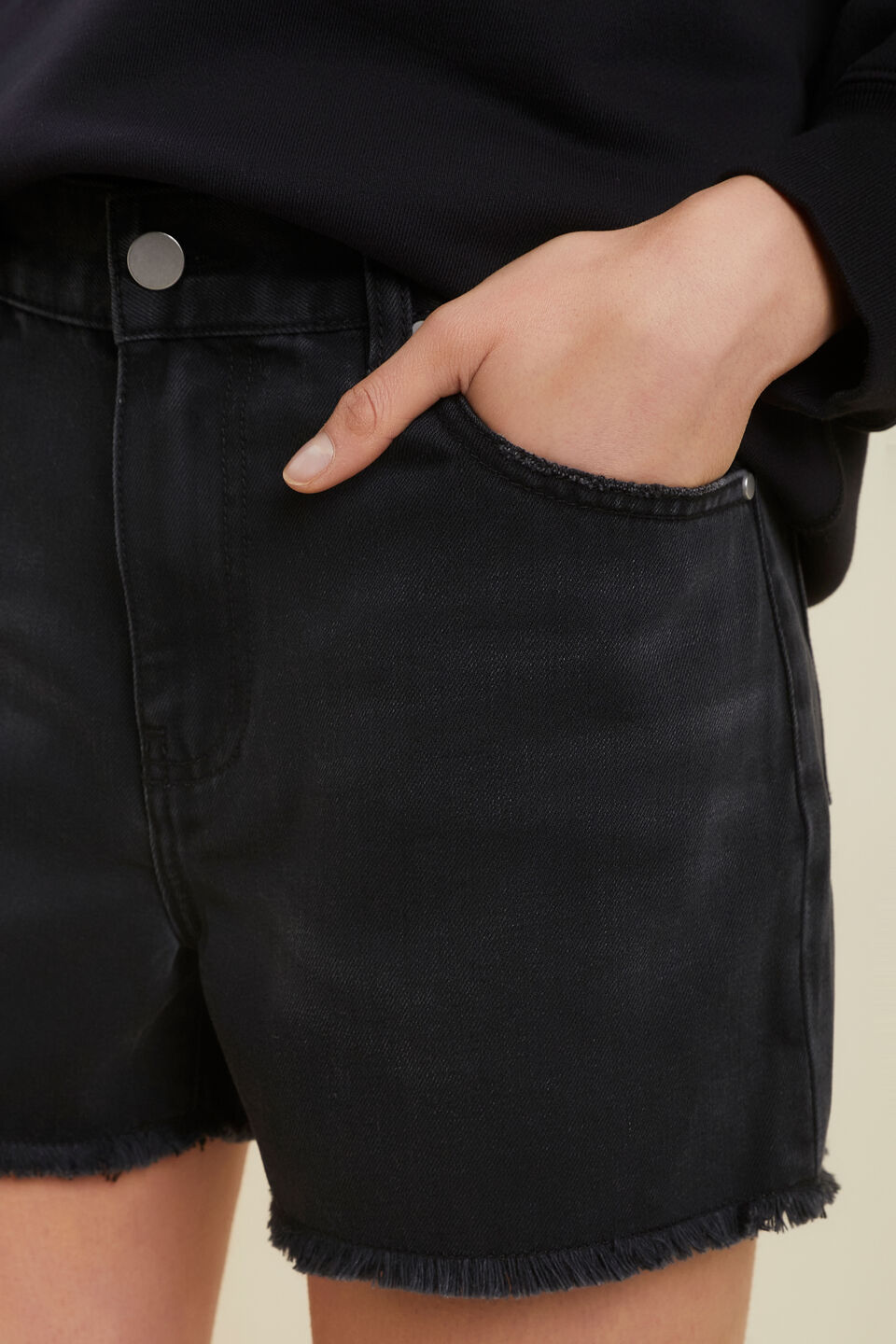 Cut Off Denim Shorts  Washed Black
