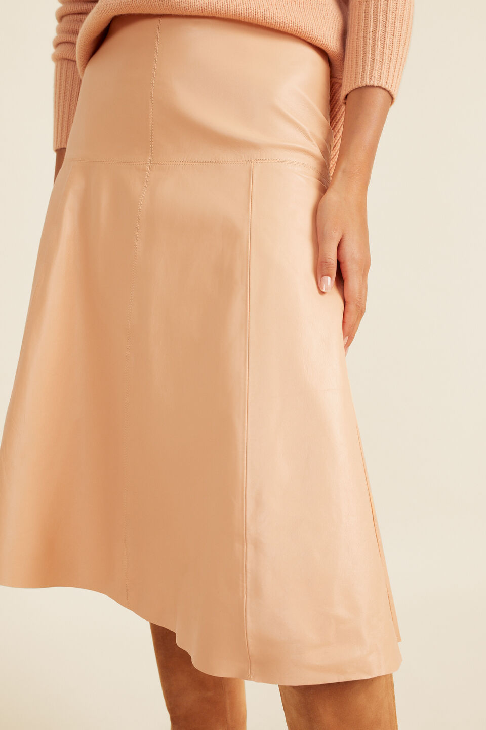 Leather Flared Midi Skirt  Light Ginger