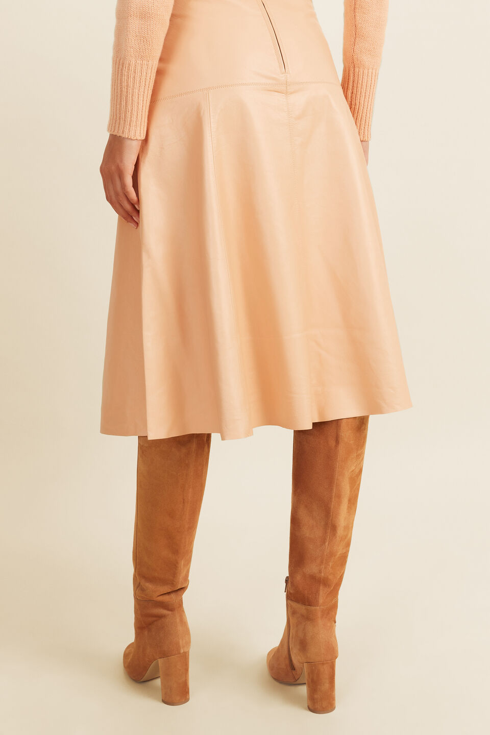 Leather Flared Midi Skirt  Light Ginger