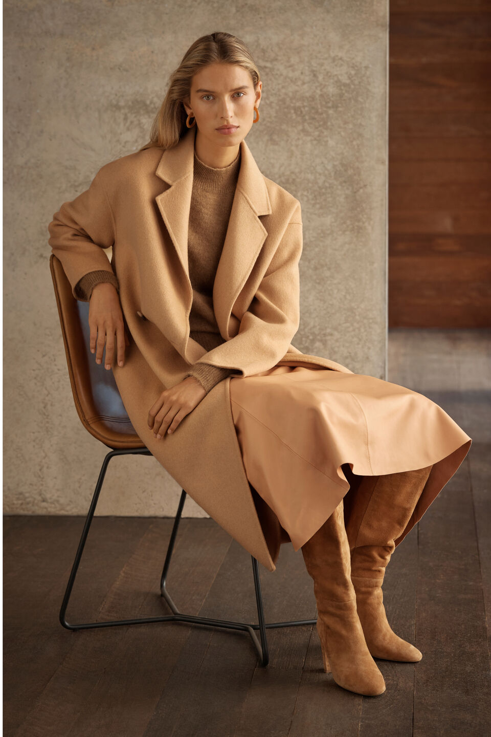 Leather Flared Midi Skirt  Light Ginger