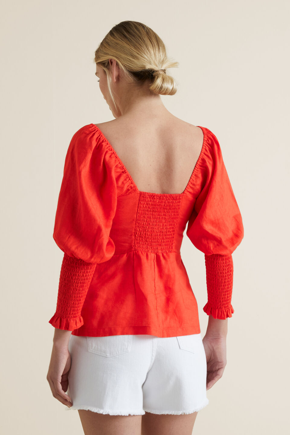 Bow Front Linen Blouse  Bold Poppy
