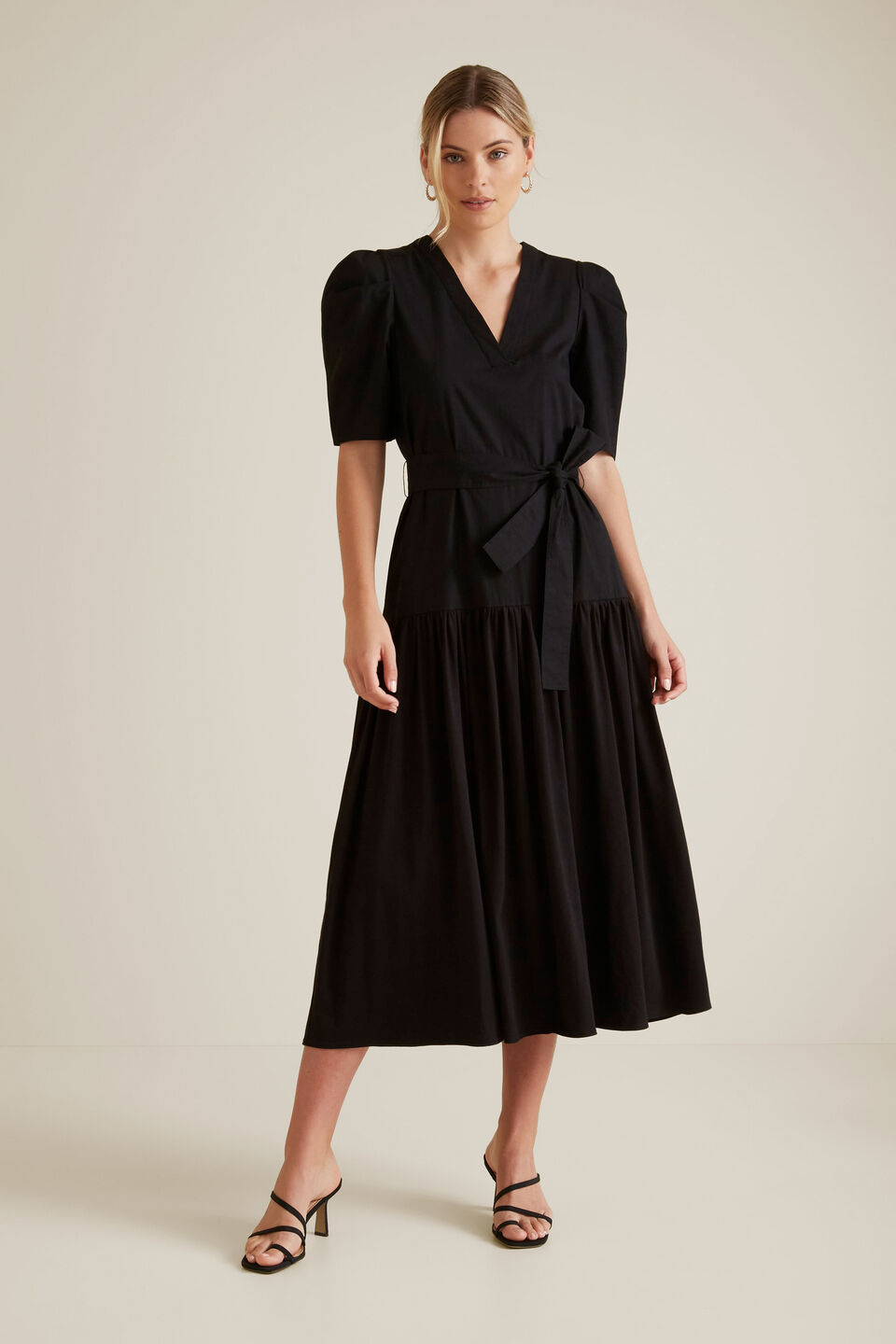 Puff Sleeve Midi Dress  