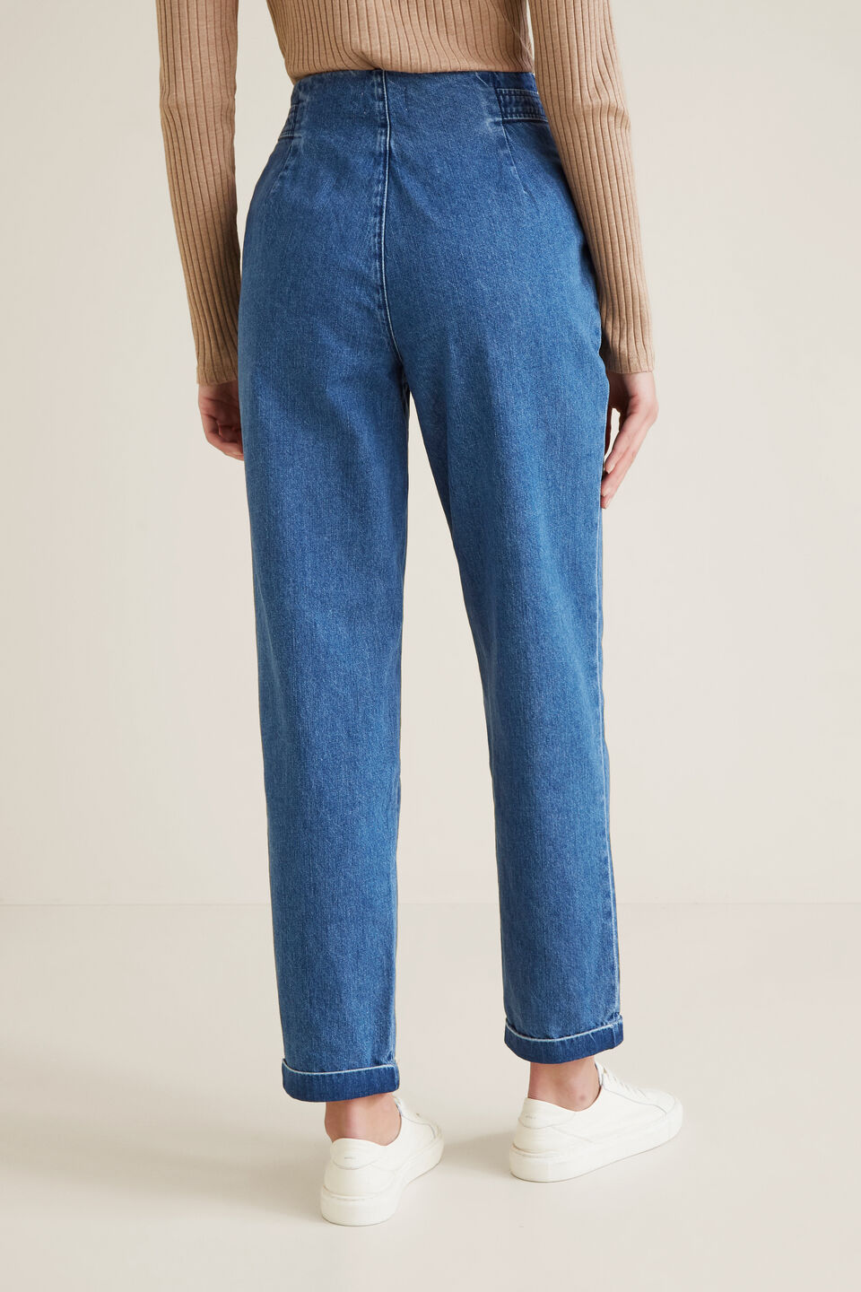 Flat Front Tab Jean  Mid Indigo Denim