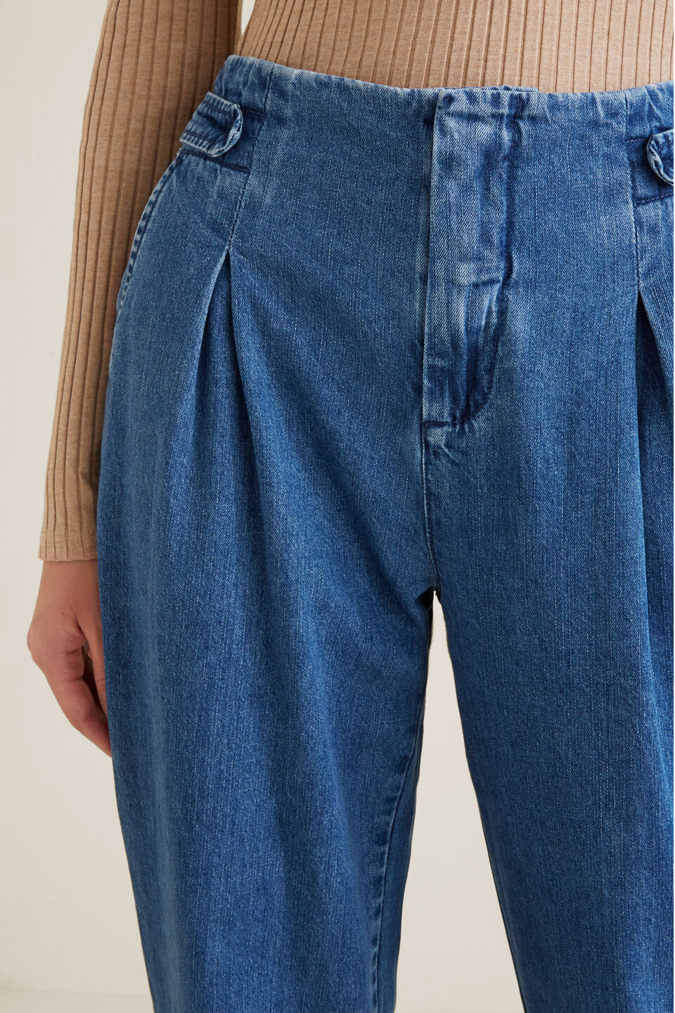 Flat Front Tab Jean  Mid Indigo Denim