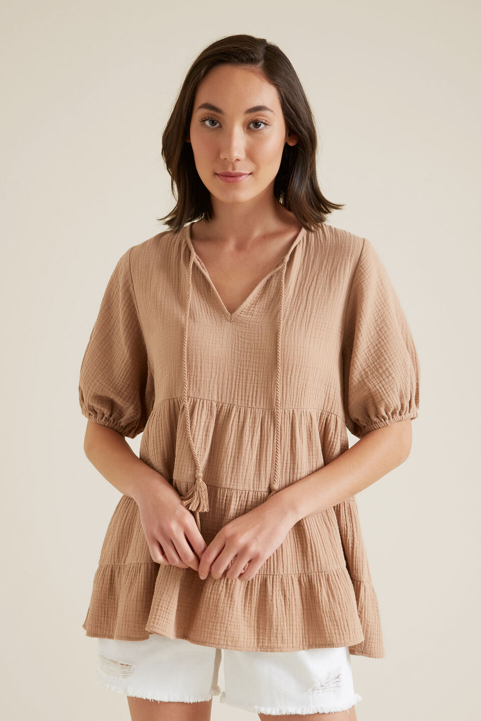 Tiered Smock Blouse  Smokey Topaz
