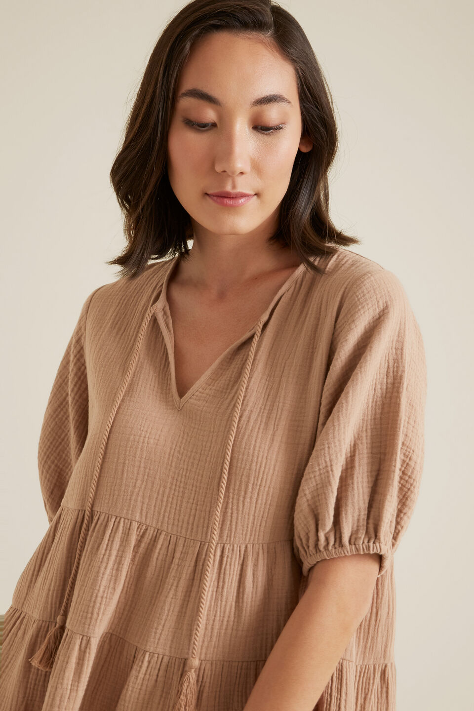 Tiered Smock Blouse  Smokey Topaz