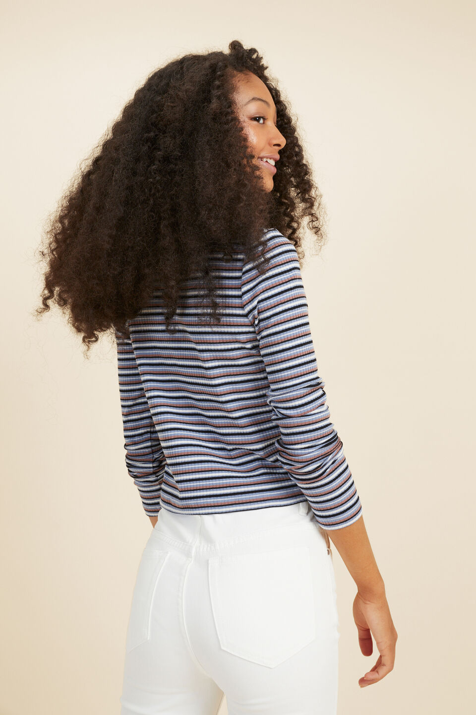 Rib Collar Ls Tee  Multi