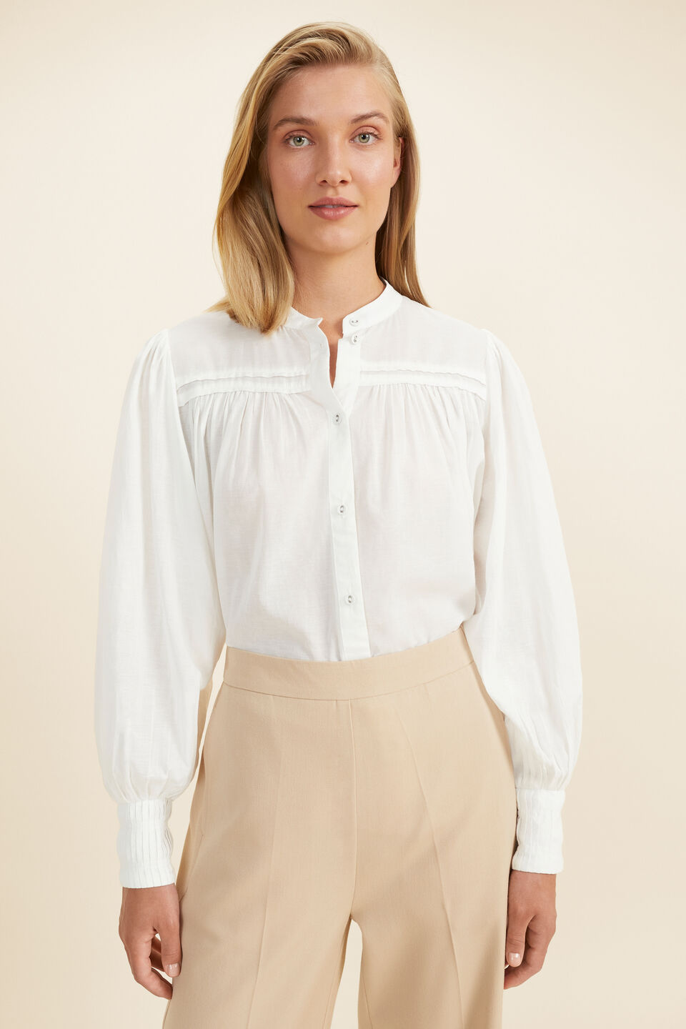Voile Billow Sleeve Blouse  Cloud Cream