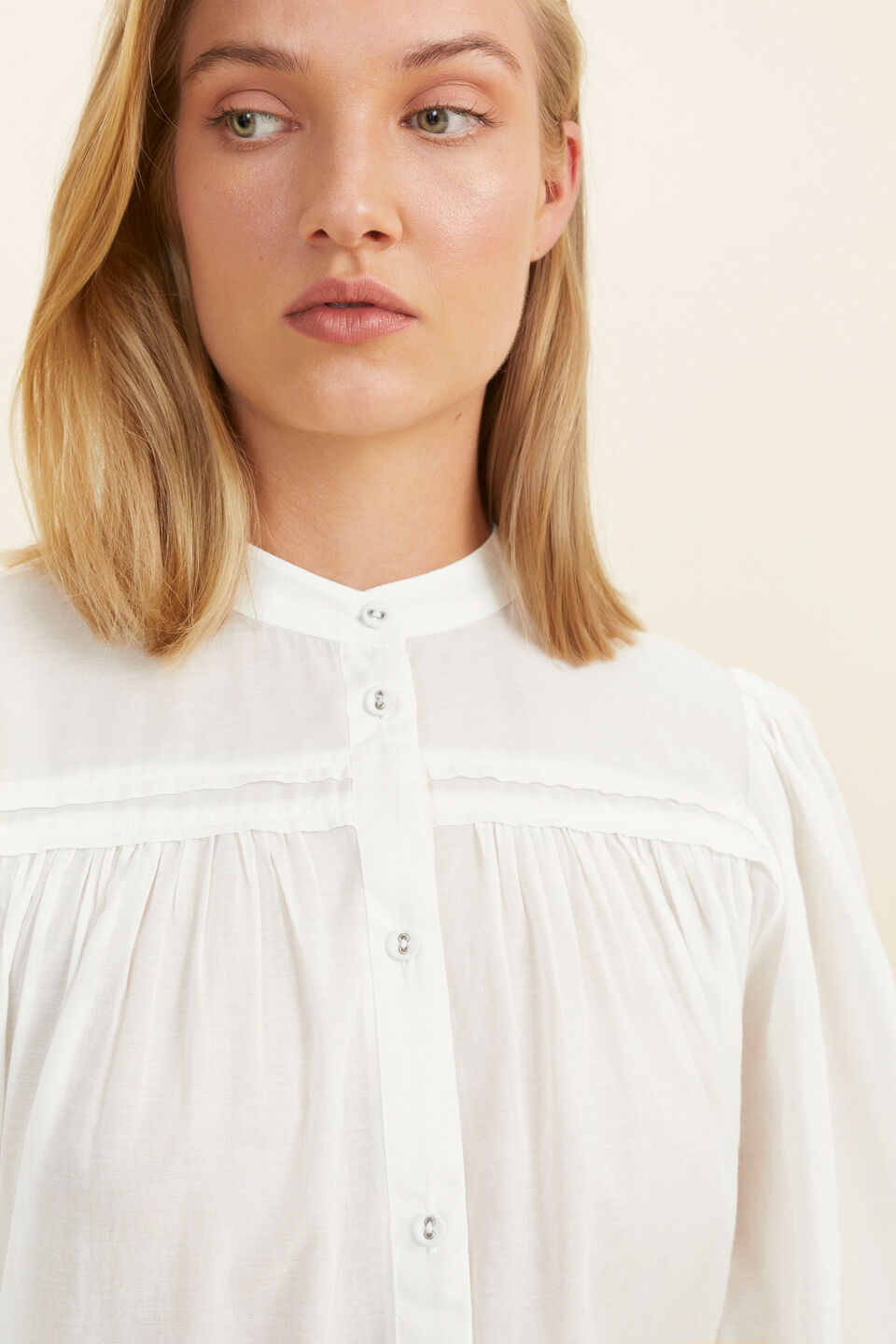 Voile Billow Sleeve Blouse  Cloud Cream