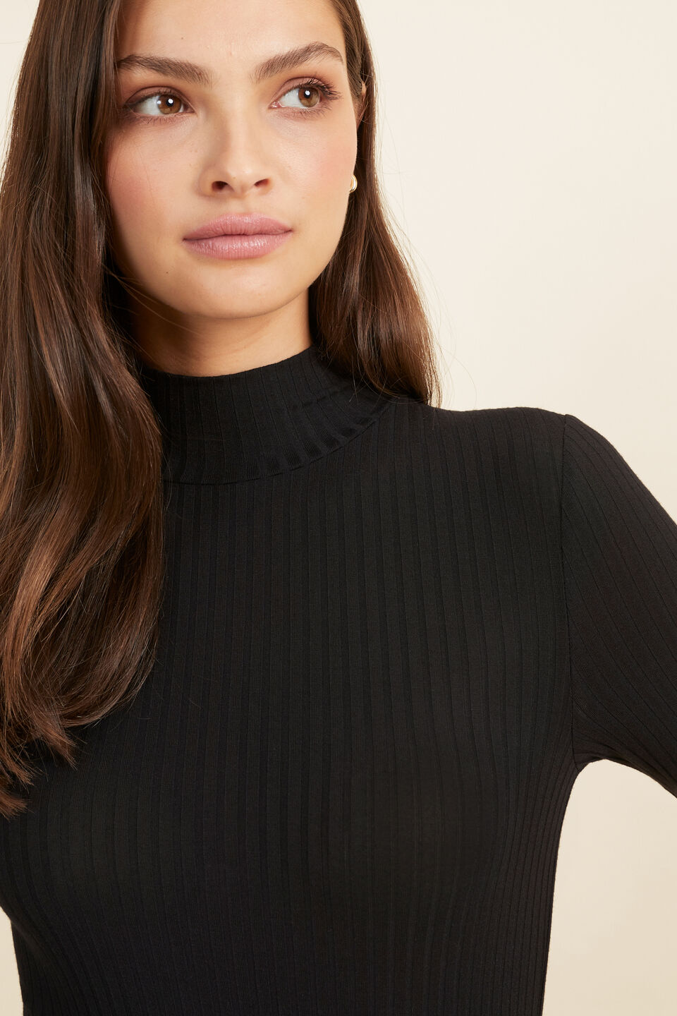 Core Rib Mock Neck Top  Black