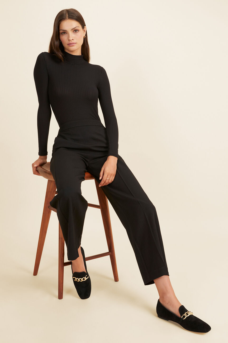 Core Rib Mock Neck Top  Black