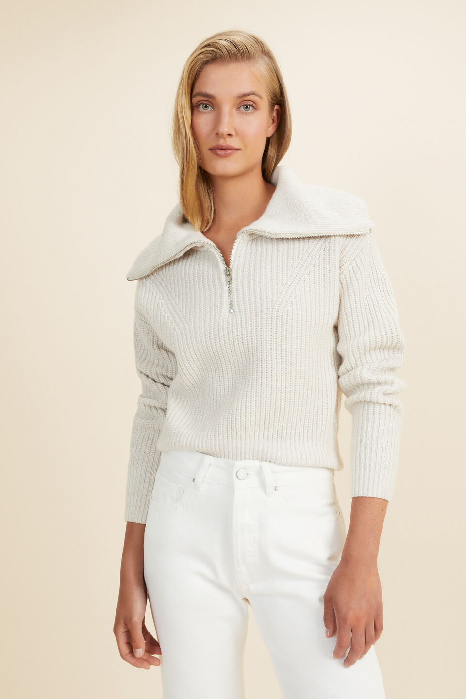 Crop Funnel Neck Sweater  Oat Marle