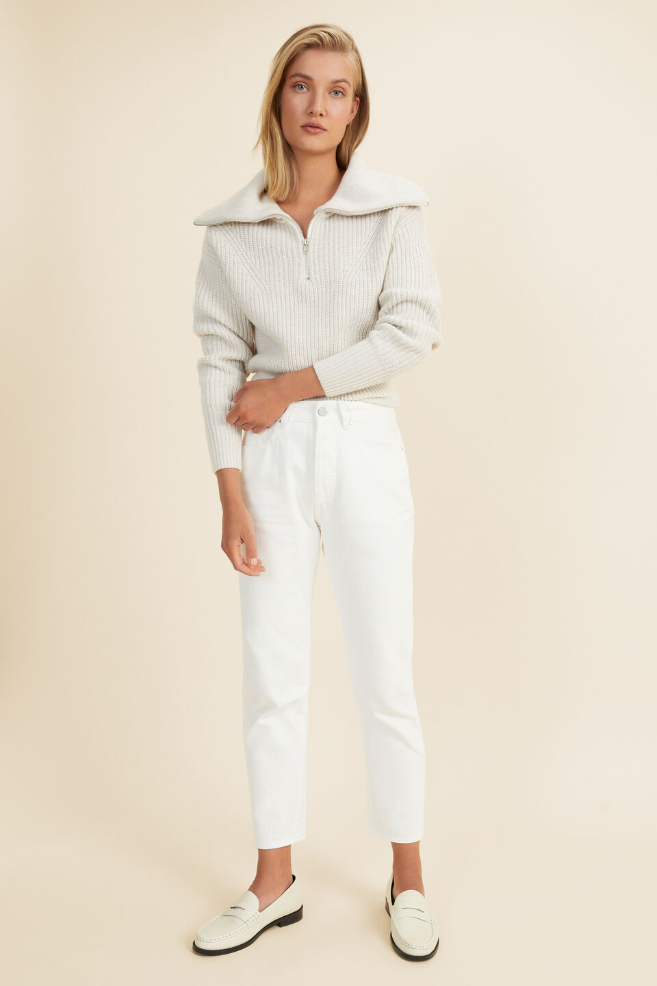 Crop Funnel Neck Sweater  Oat Marle