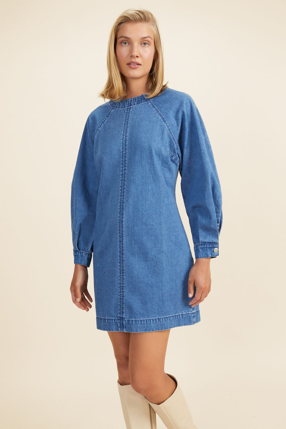 Denim Mini Dress  Mid Indigo Wash