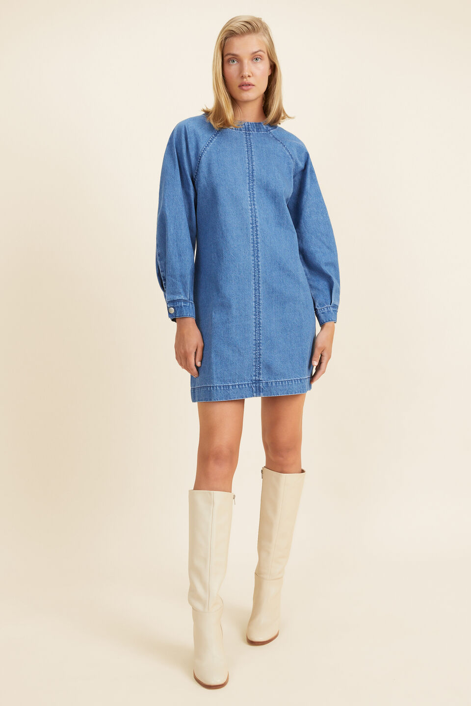 Denim Mini Dress  Mid Indigo Wash