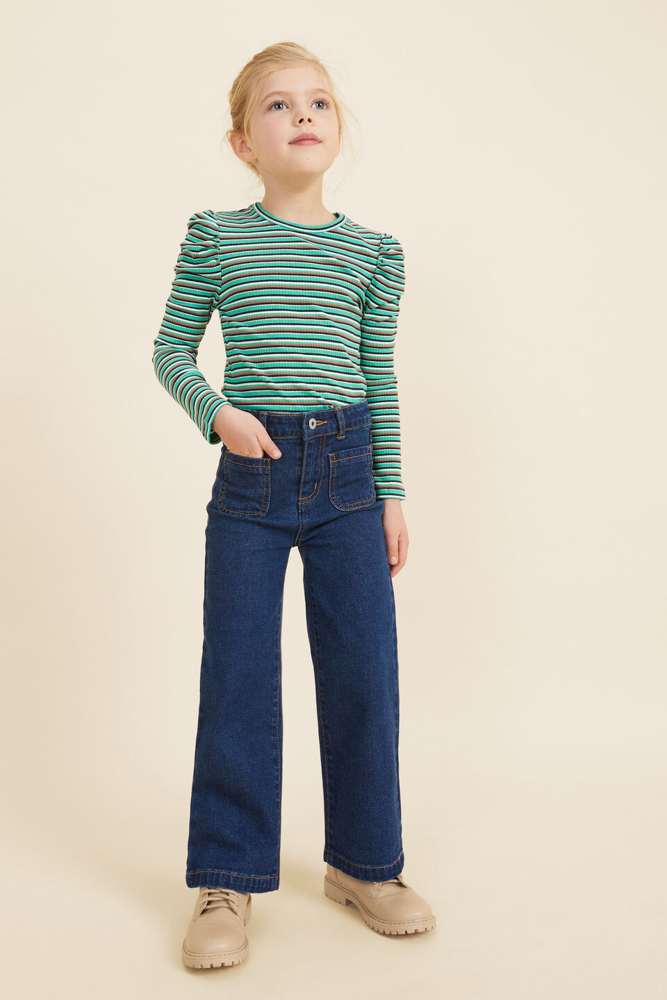 Rib Puff Sleeve Tee  Basil