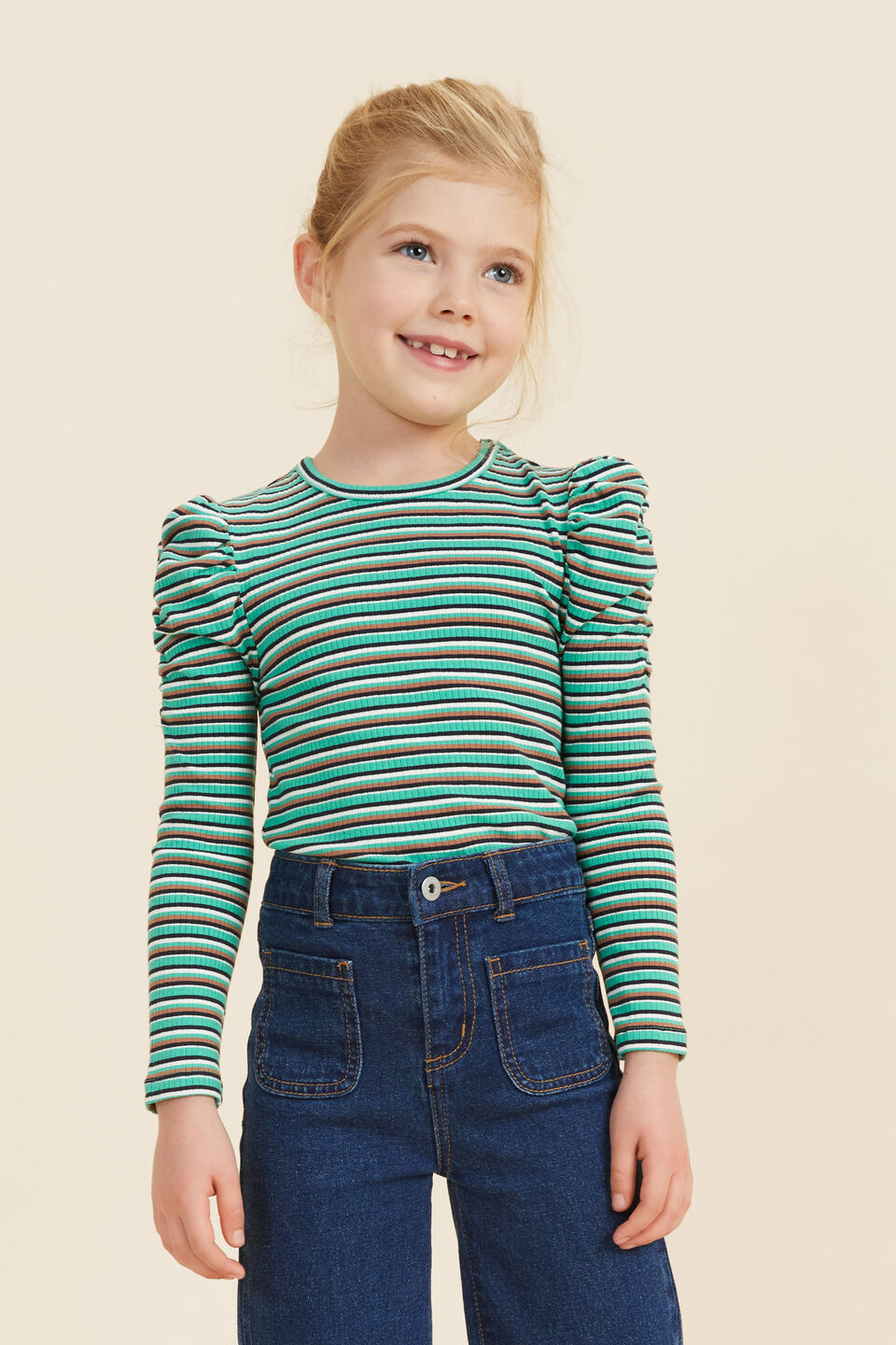 Rib Puff Sleeve Tee  Basil
