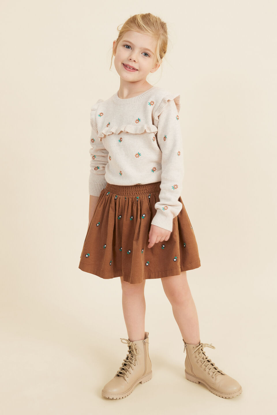 Embroidered Knit  Oat Marle