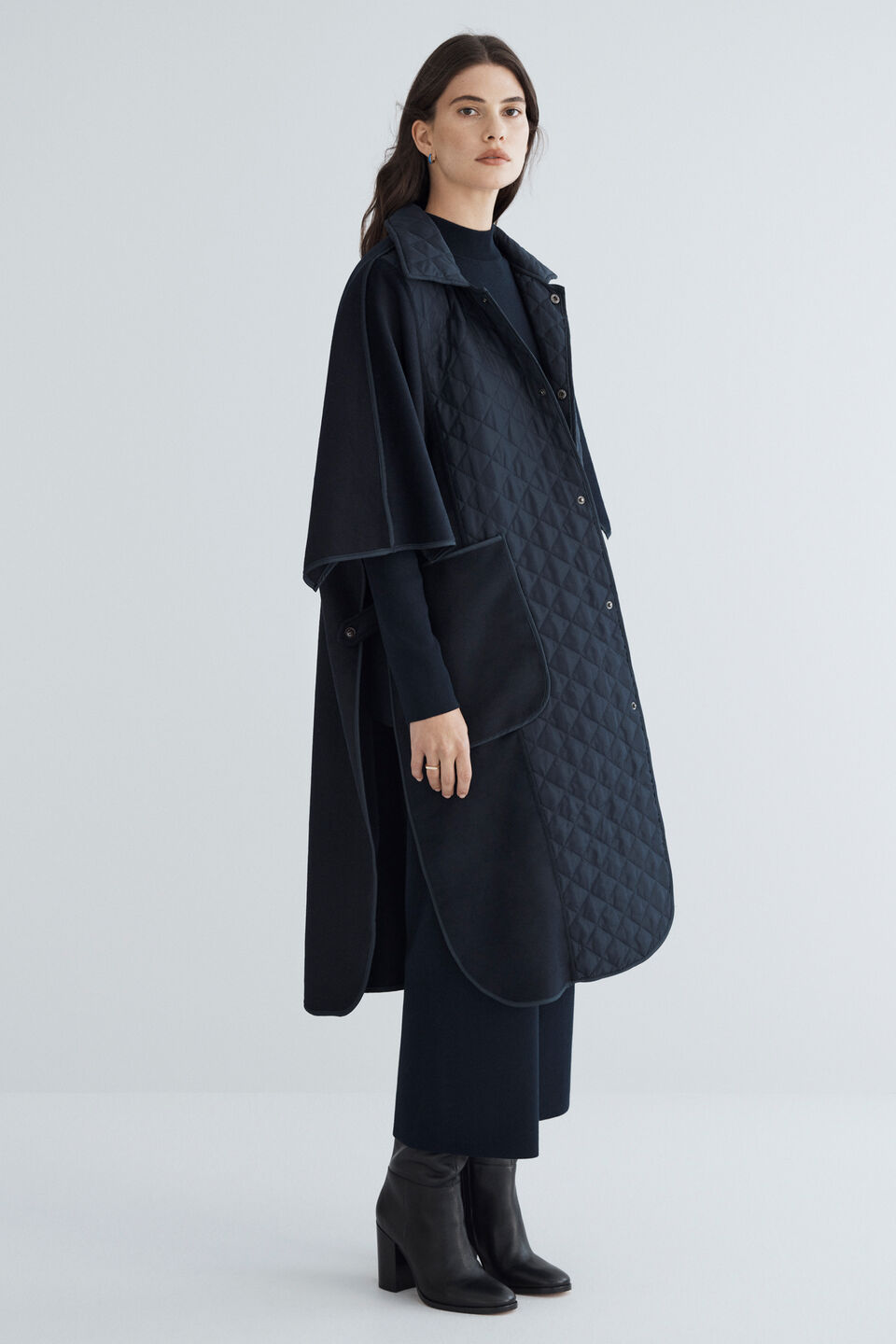 Crepe Knit Mock Neck Sweater  Deep Navy