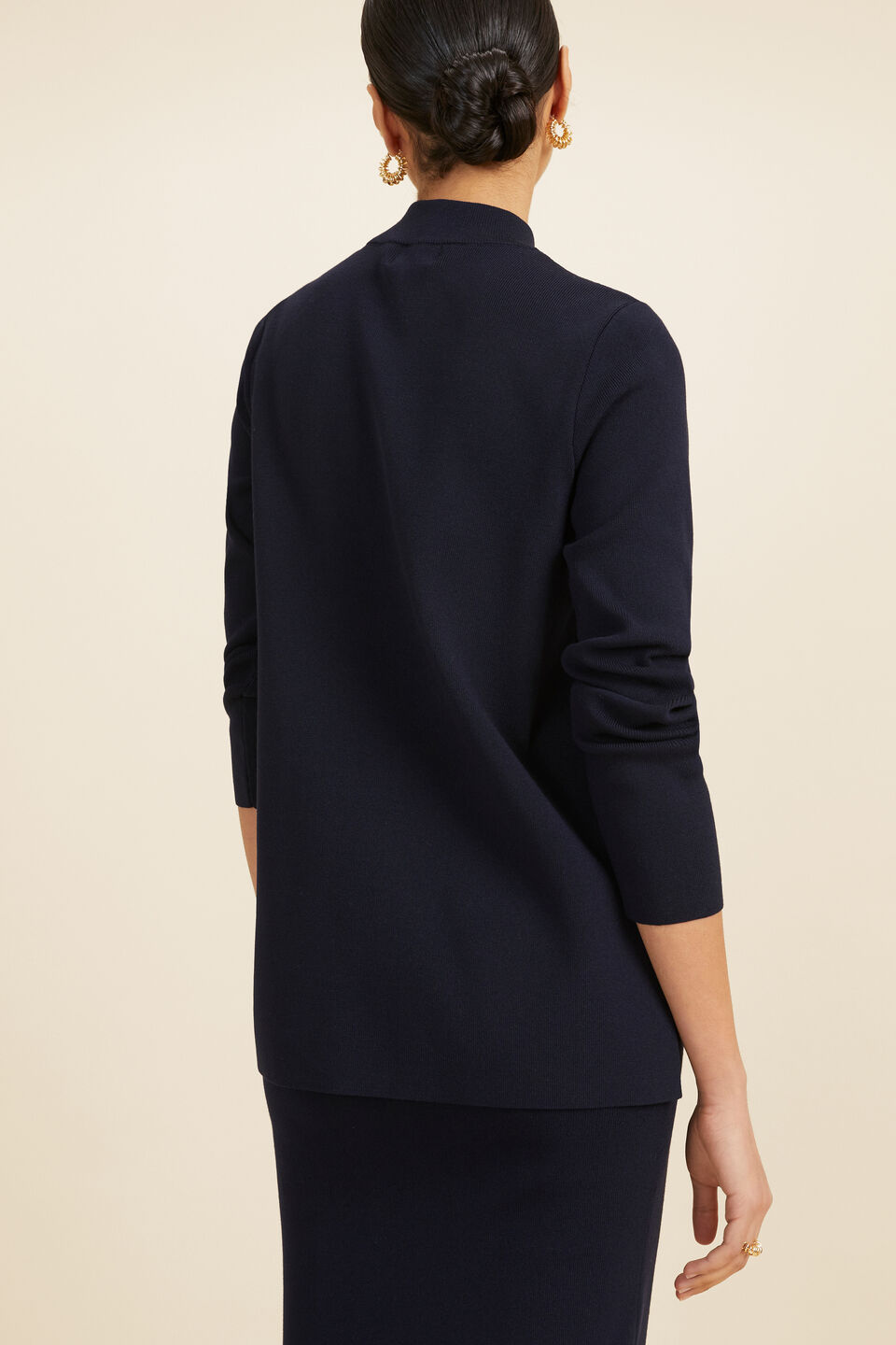 Crepe Knit Mock Neck Sweater  Deep Navy