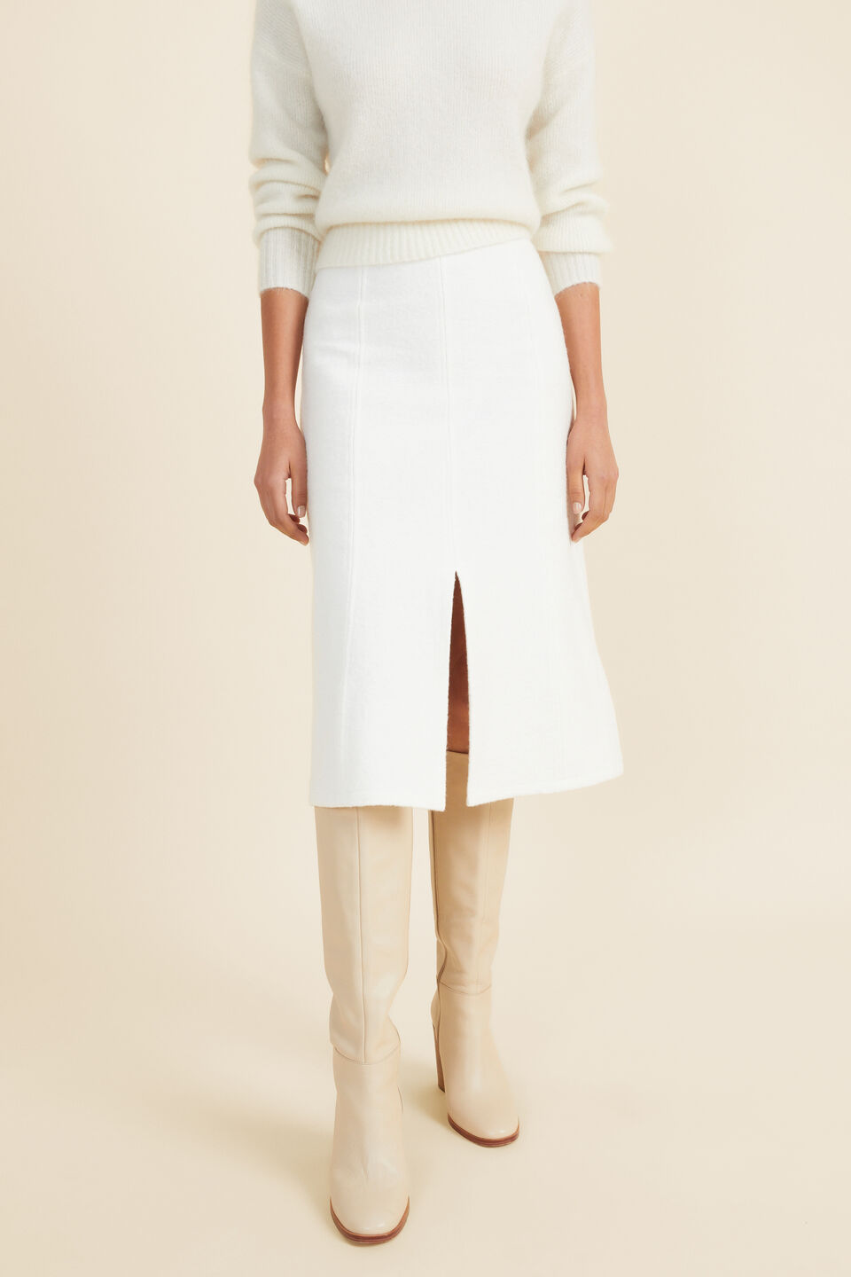 Wool Blend Split Front Skirt  Cloud Cream