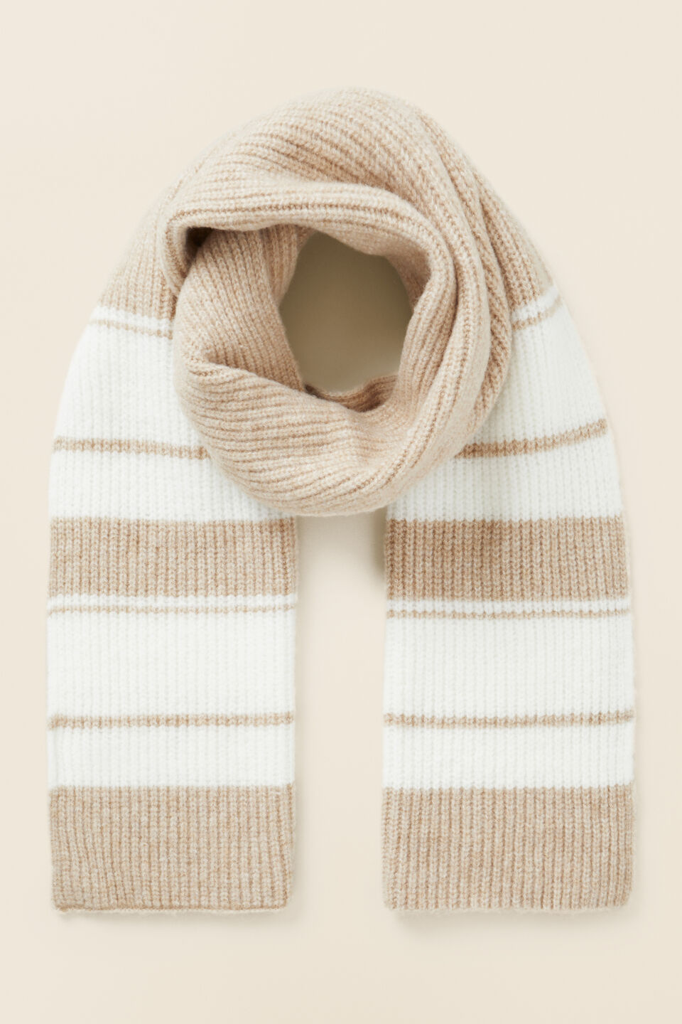 Contrast Stripe Knit Scarf  Champagne Beige Multi