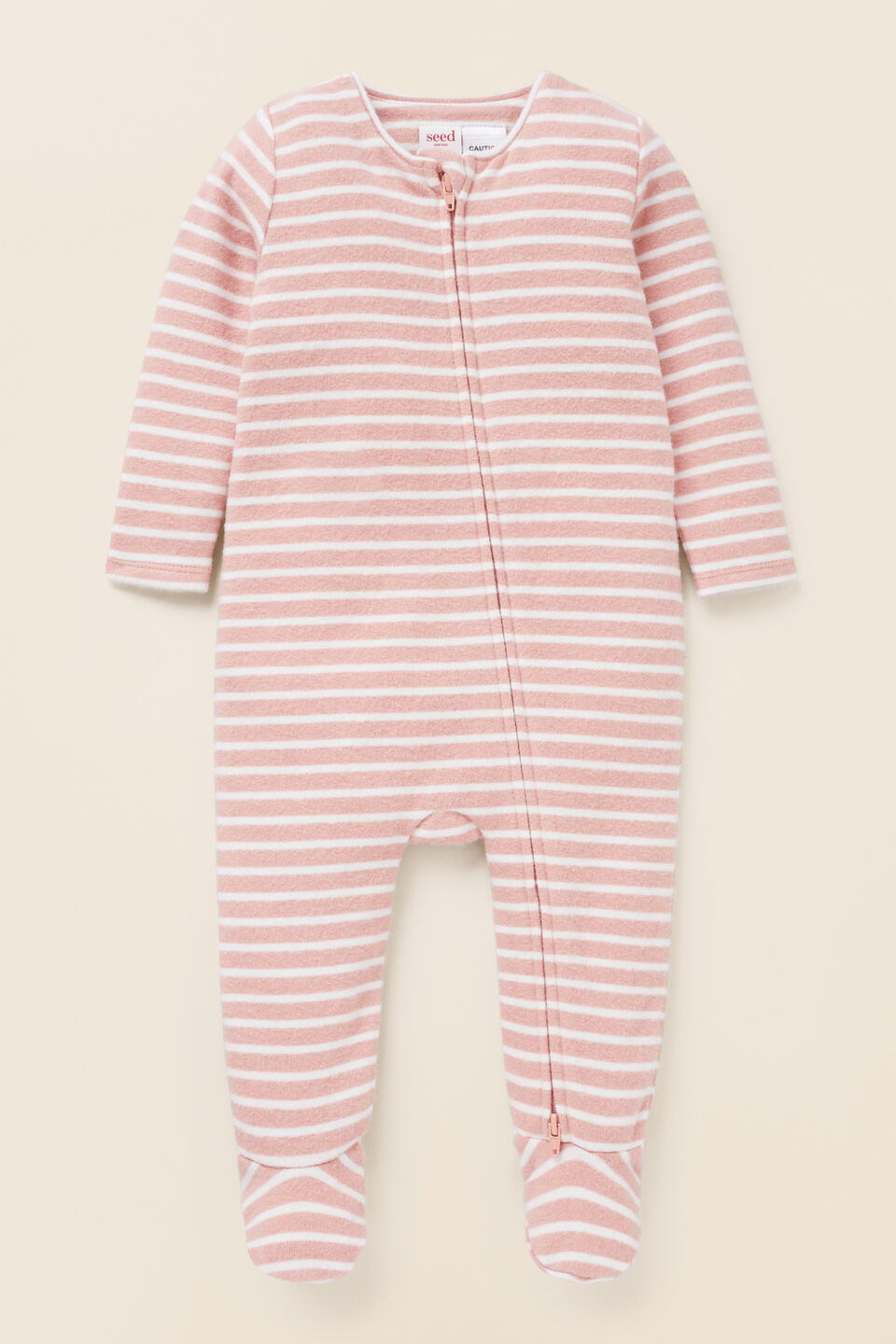 Brushed Stripe Zipsuit  Chalk Pink