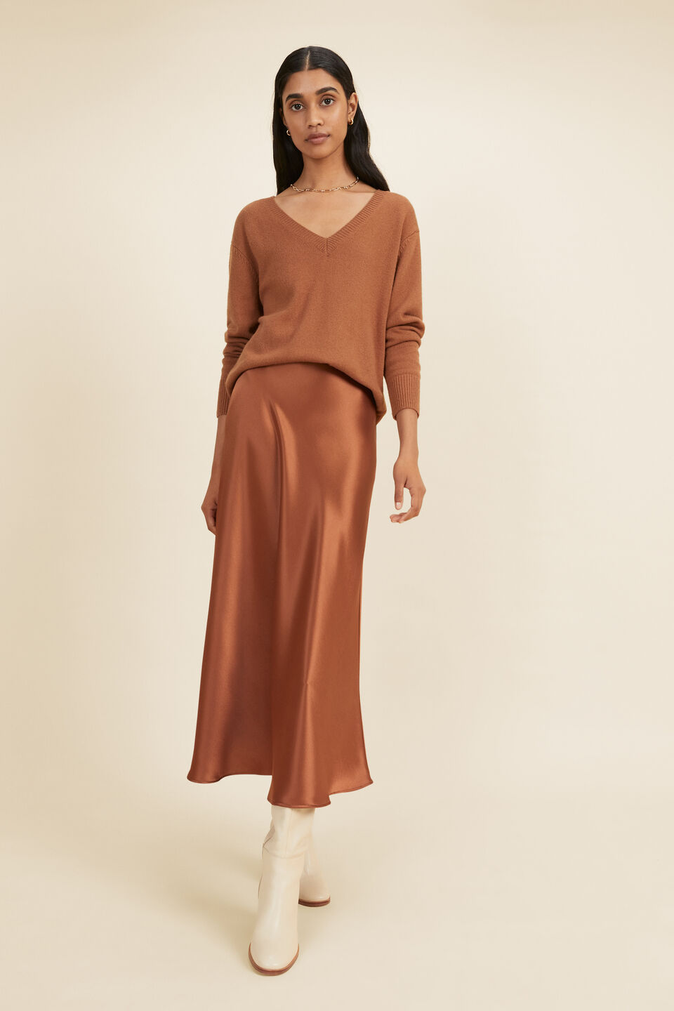V Neck Sweater  Mahogany