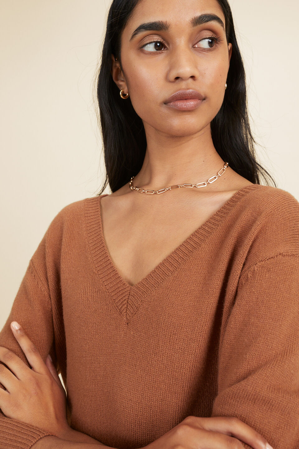 V Neck Sweater  Mahogany