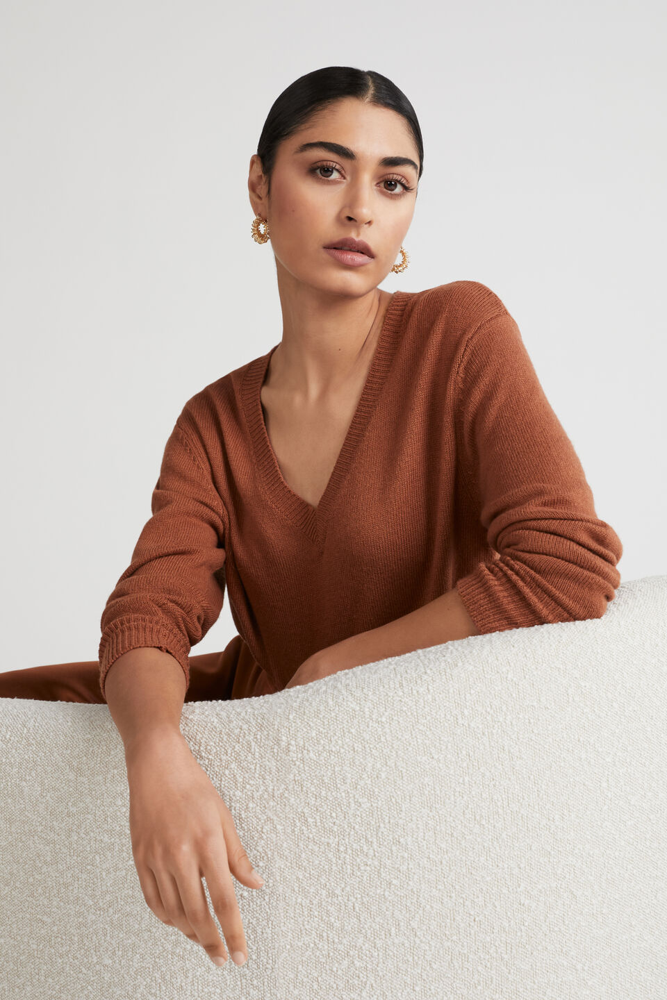 V Neck Sweater  Mahogany