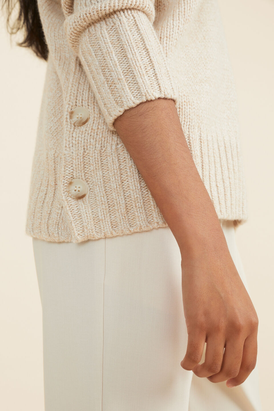 Button Side Sweater  Pebble Cream Twist
