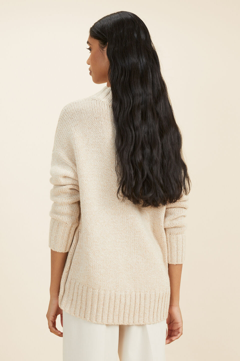 Button Side Sweater  Pebble Cream Twist