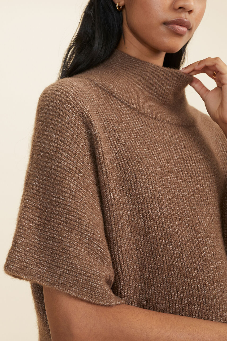 Wool Blend Poncho  Biscuit Marle